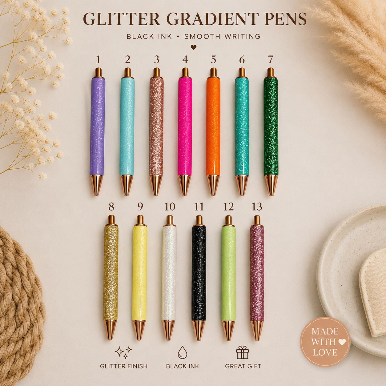 GLITTER MEDAL PENS/GOLD TIPS