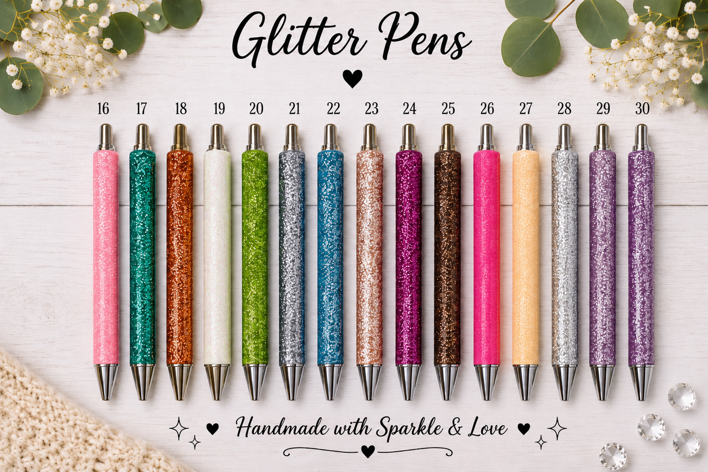 GLIITER METAL PENS/SILVER TIPS