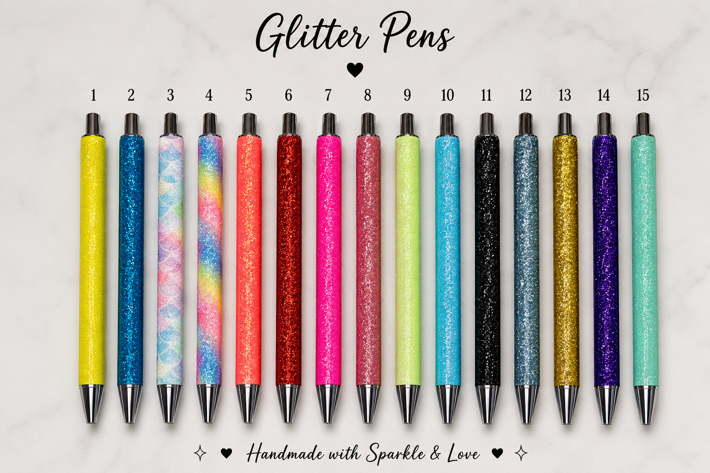 GLIITER METAL PENS/SILVER TIPS